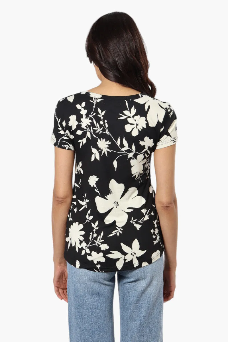 Majora Floral Cap Sleeve Henley Tee - Black