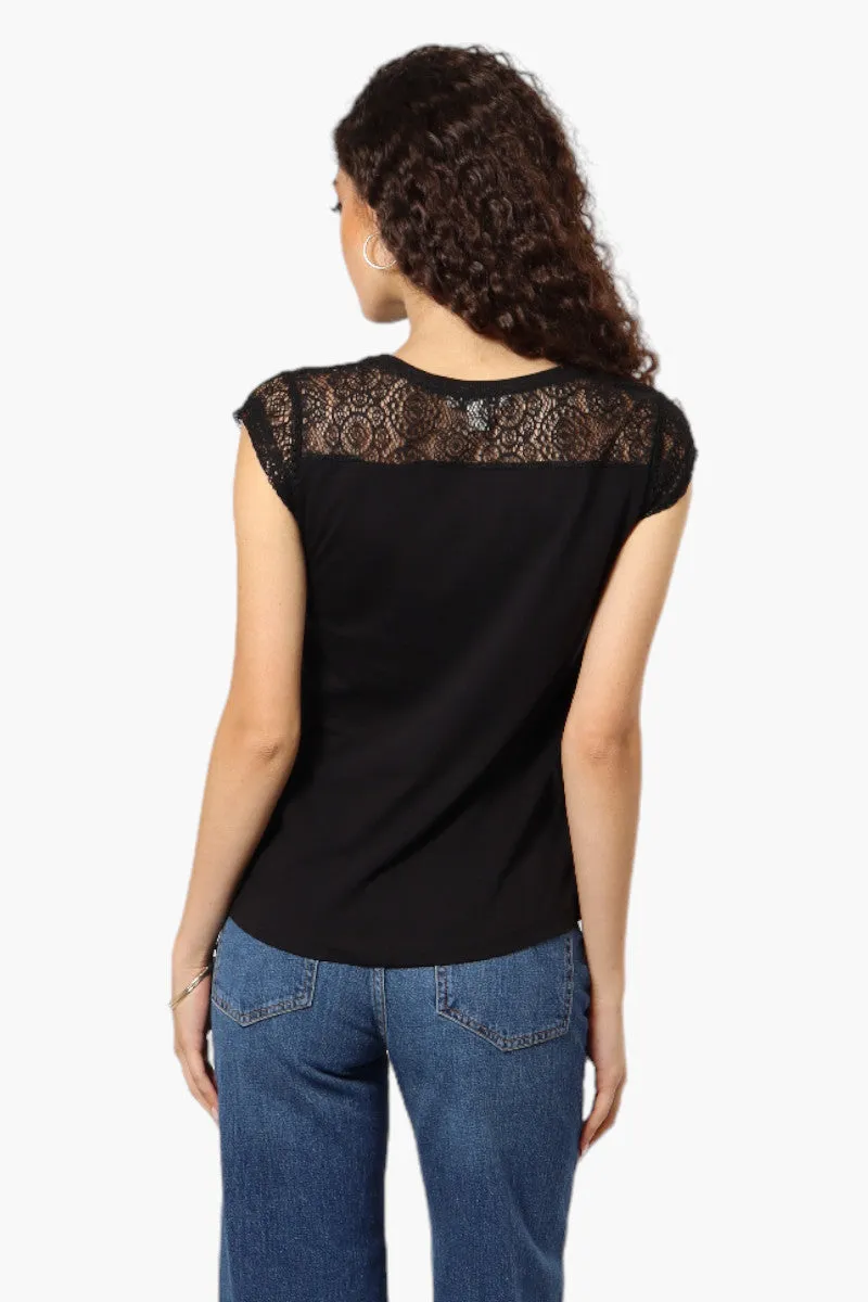 Majora Half Zip Lace Shoulder Tee - Black