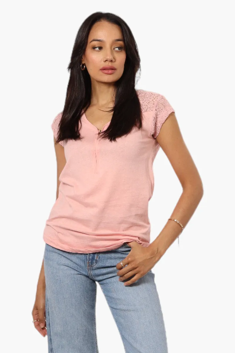 Majora Half Zip Lace Shoulder Tee - Pink