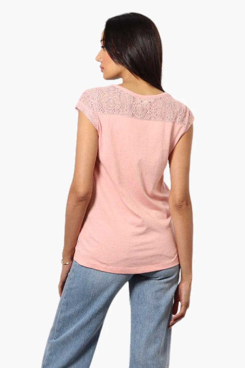 Majora Half Zip Lace Shoulder Tee - Pink