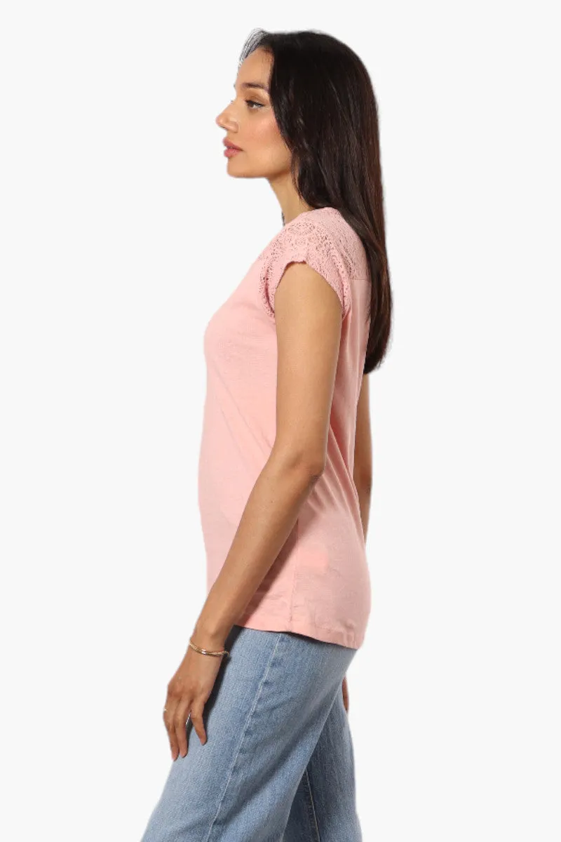 Majora Half Zip Lace Shoulder Tee - Pink