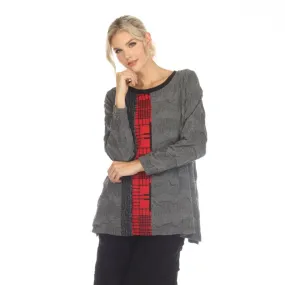 Moonlight Colorblock Wave-Knit Top in Black/Grey/Red - 3433