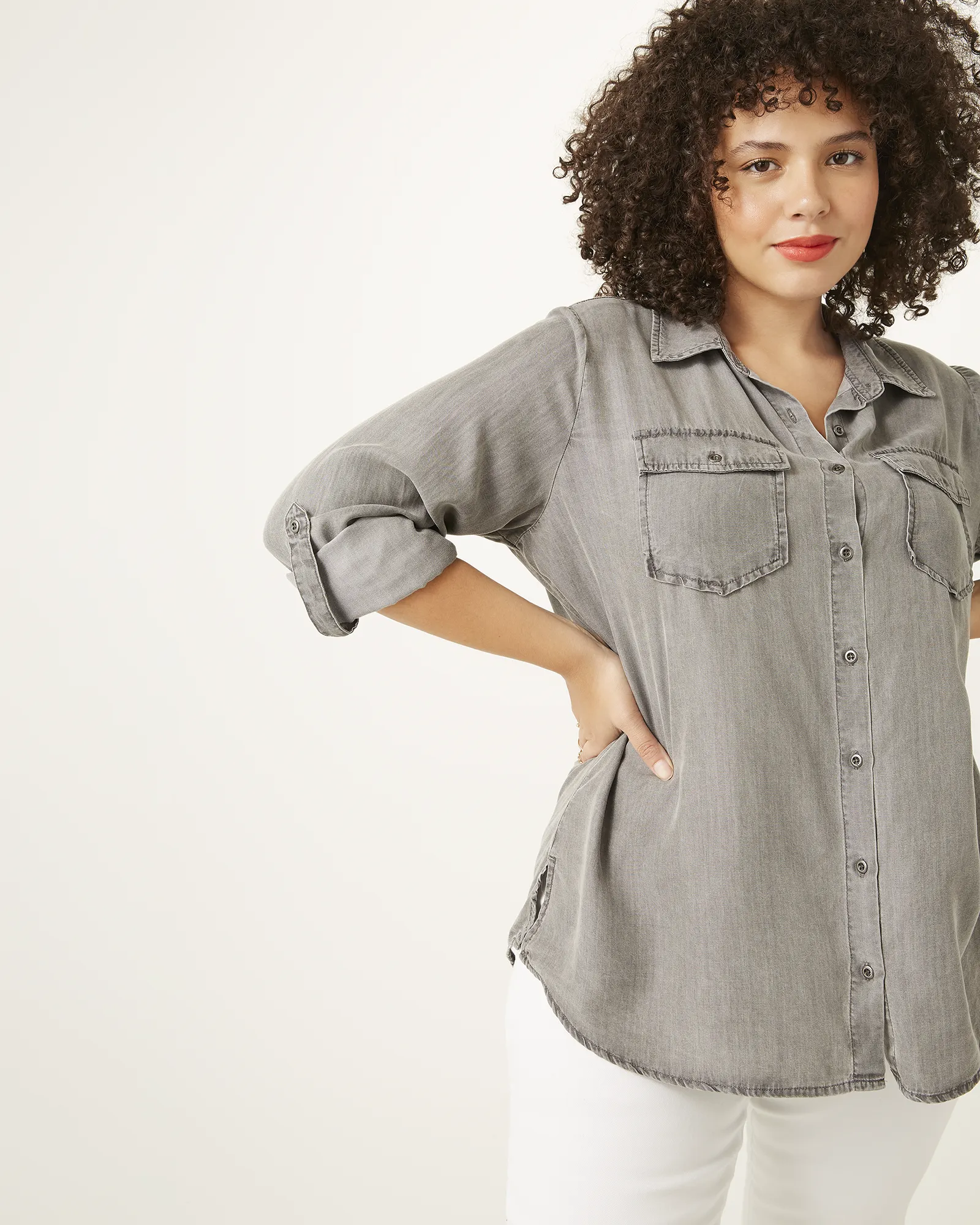 Myla Button-Down Chambray Shirt | Charcoal Grey