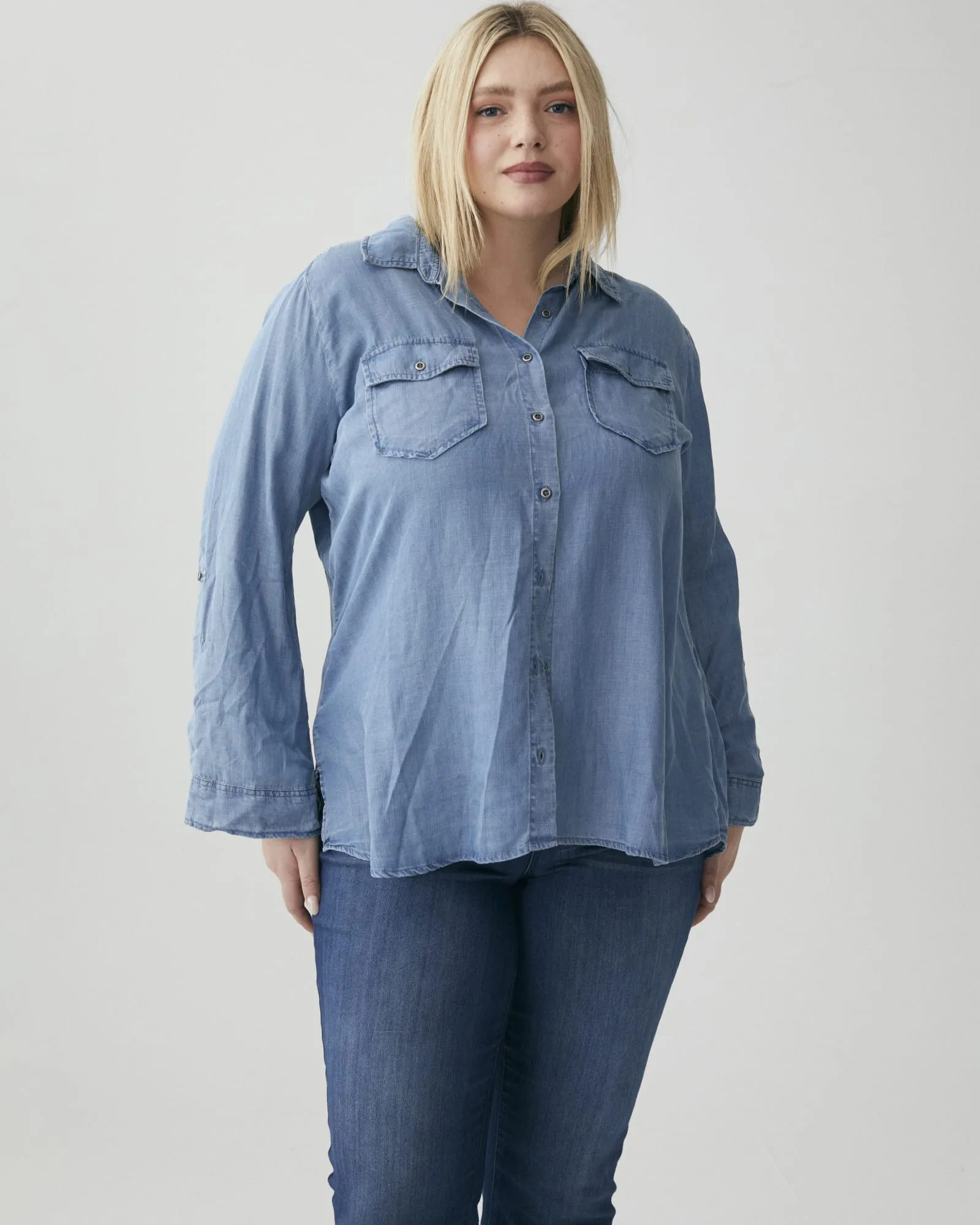 Myla Button-Down Chambray Shirt | Medium Wash