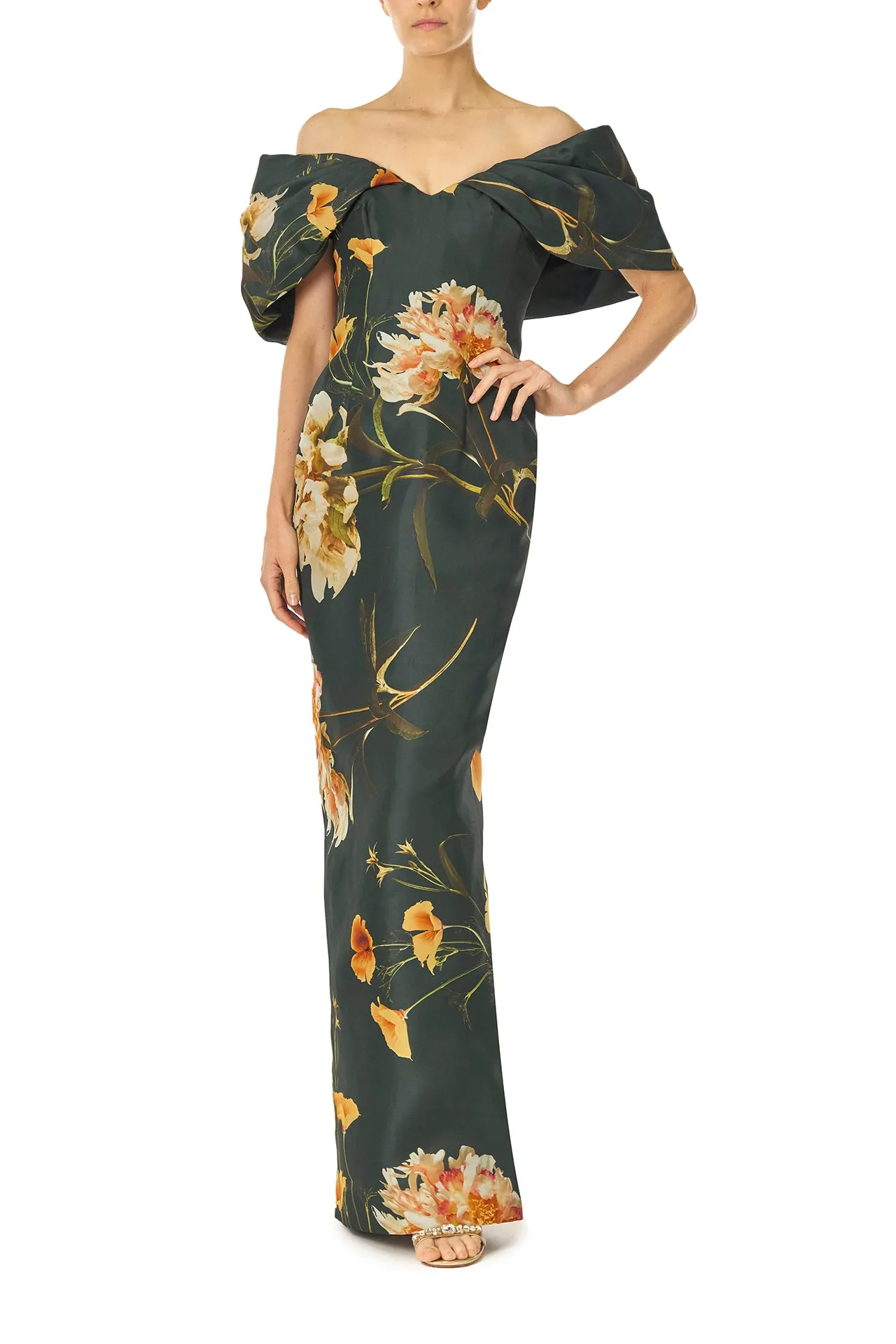 Off the Shoulder Floral Column Gown