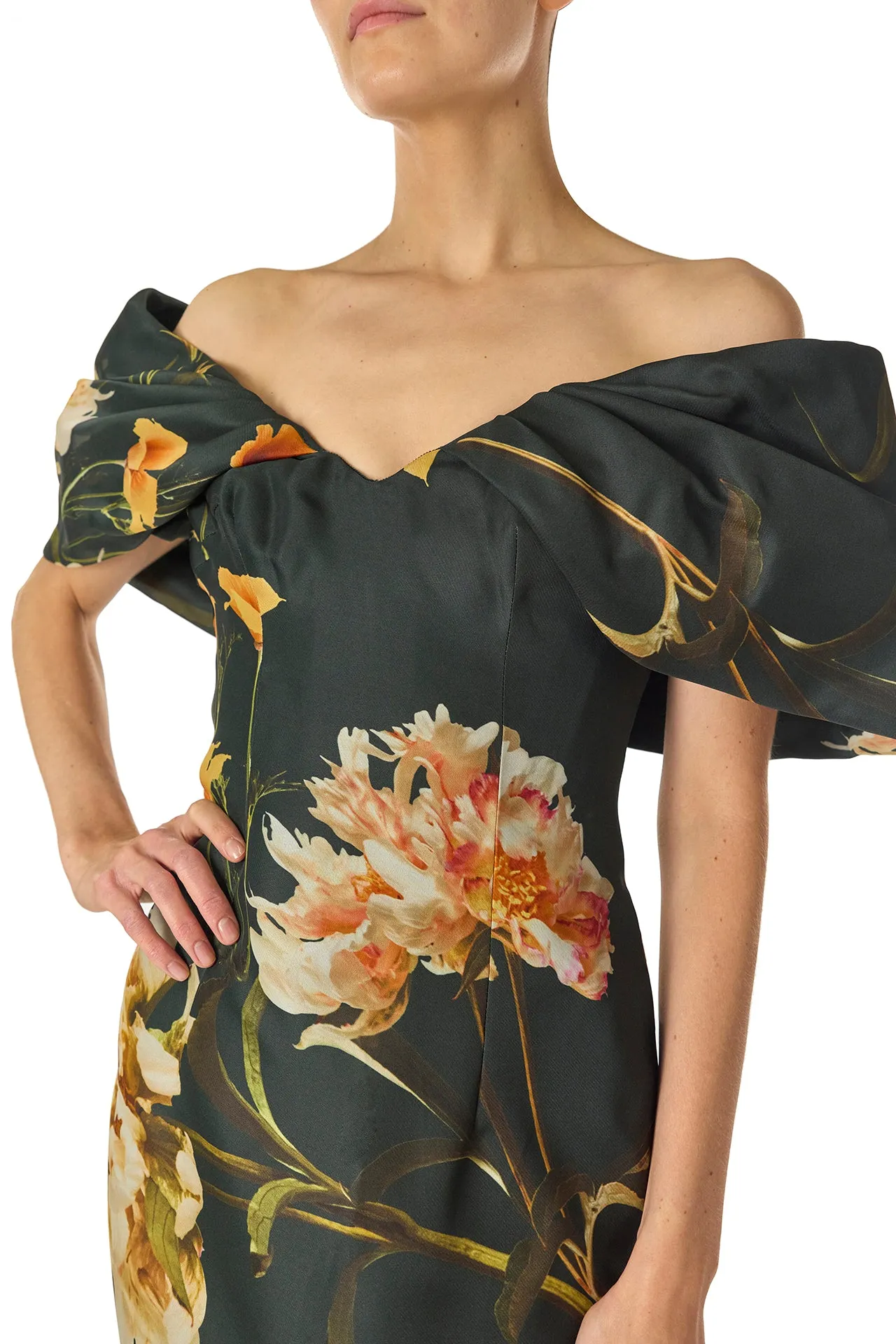 Off the Shoulder Floral Column Gown