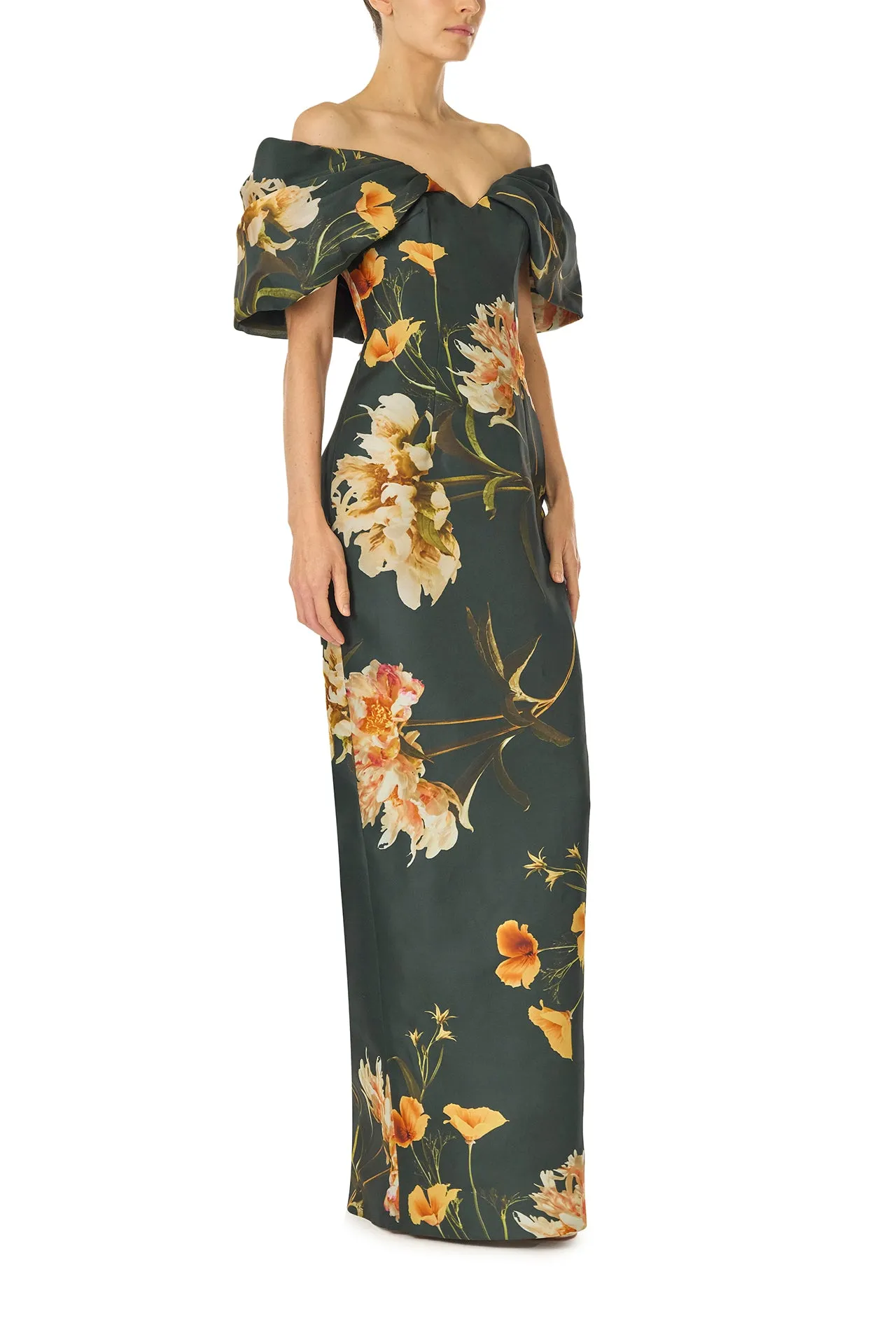 Off the Shoulder Floral Column Gown