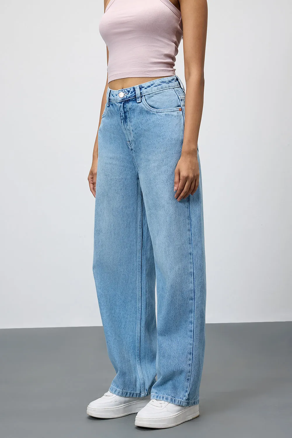 Periwinkle Blue Washed Straight Jeans