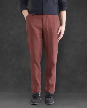 Rare Rabbit Men Arcelo-2 Rust Linen Mid Rise Regular Fit Solid Trousers