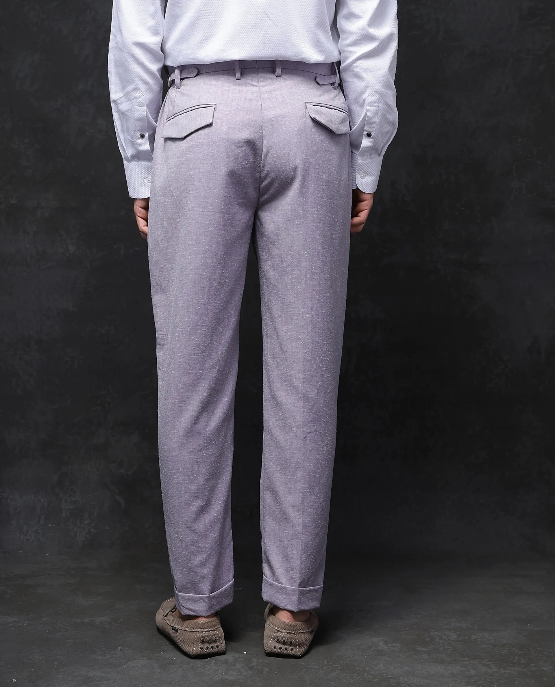 Rare Rabbit Men Rhesa Dusky Purple Linen Blend Pleated Button Closure Relaxed Fit Plain Trouser