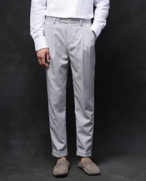 Rare Rabbit Men Rhesa Grey Linen Blend Pleated Button Closure Relaxed Fit Plain Trouser