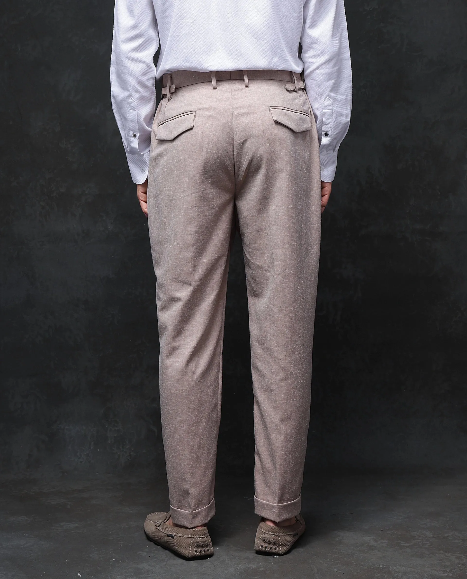 Rare Rabbit Men Rhesa Light Rust Linen Blend Pleated Button Closure Relaxed Fit Plain Trouser