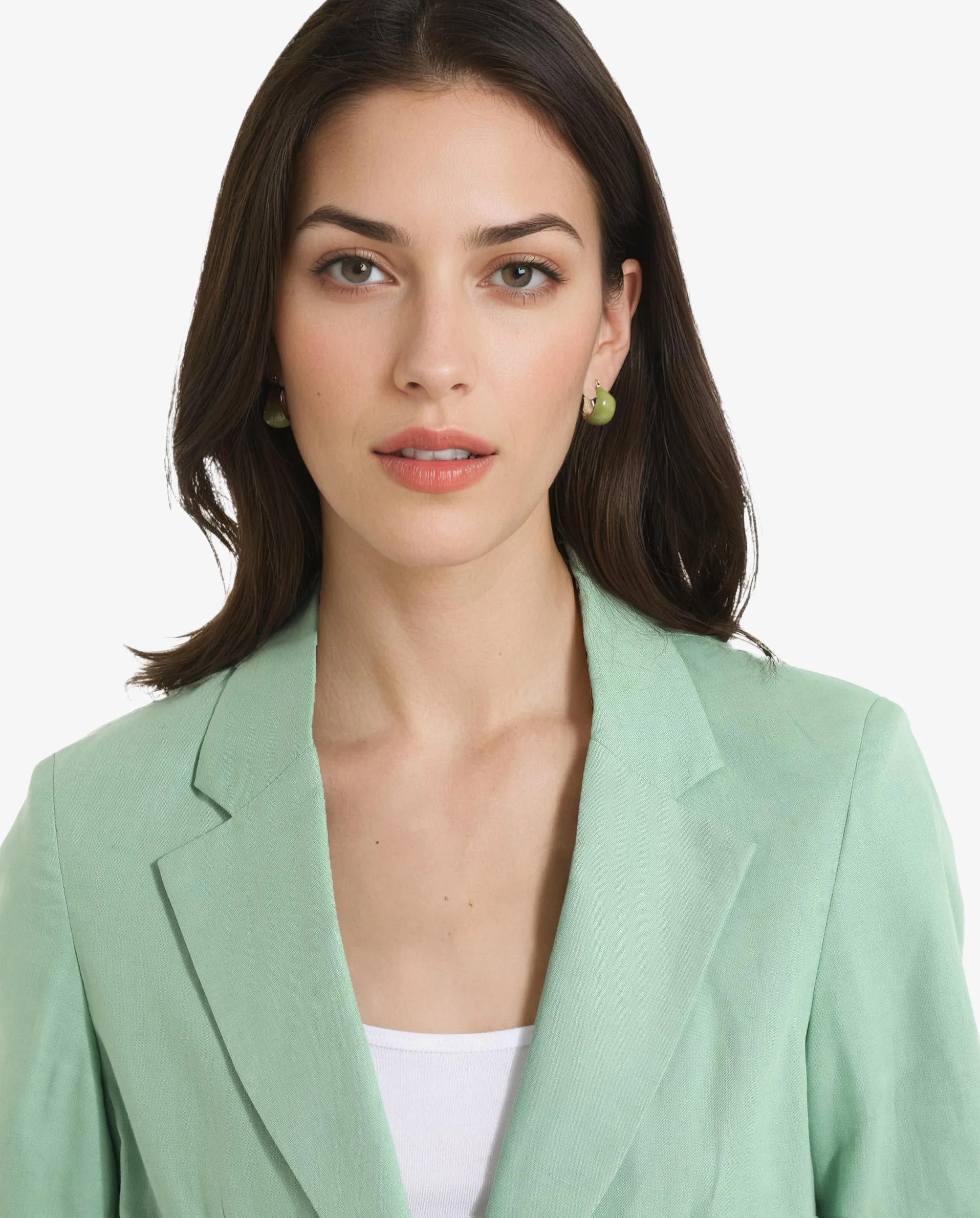 Rareism Women Savriko Green Full Sleeve Lapel Neck Button Plain Blazer