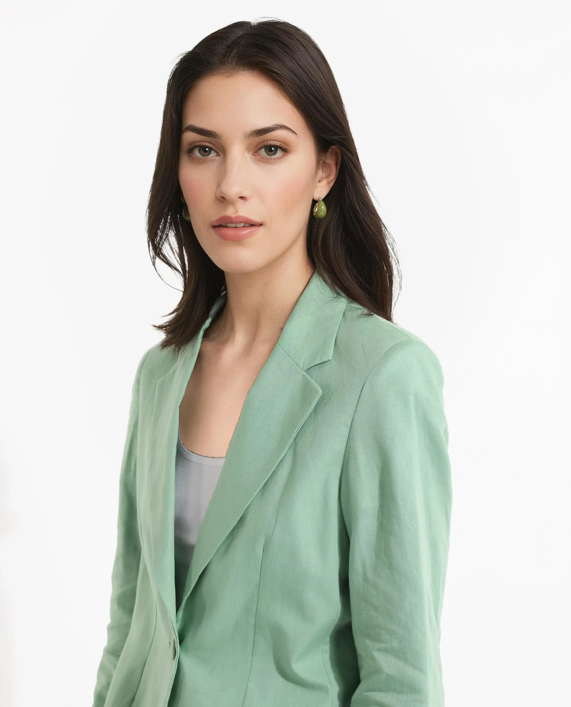 Rareism Women Savriko Green Full Sleeve Lapel Neck Button Plain Blazer