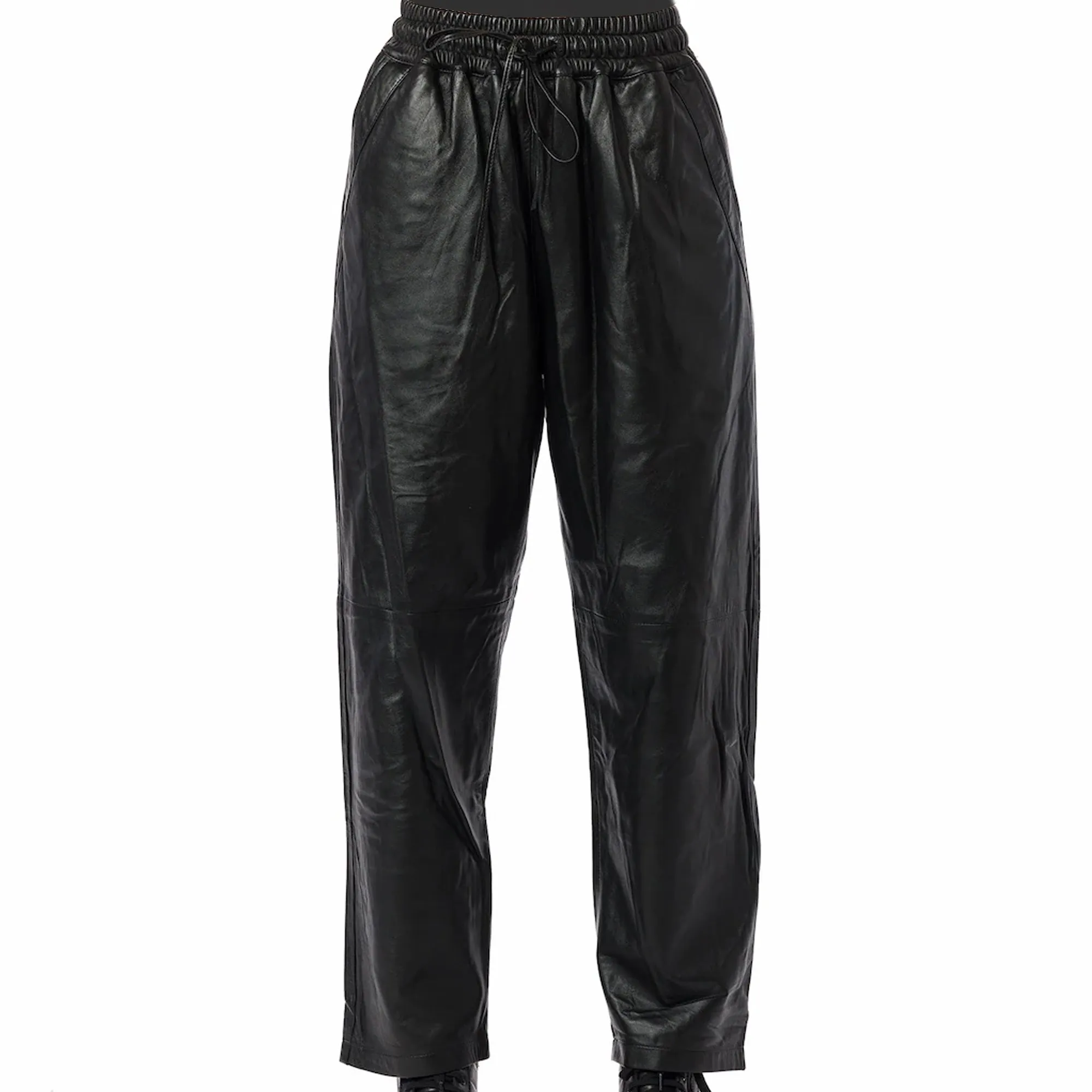 Real Lambskin Leather Pants for Women Comfortable Drawstring Versatile Design