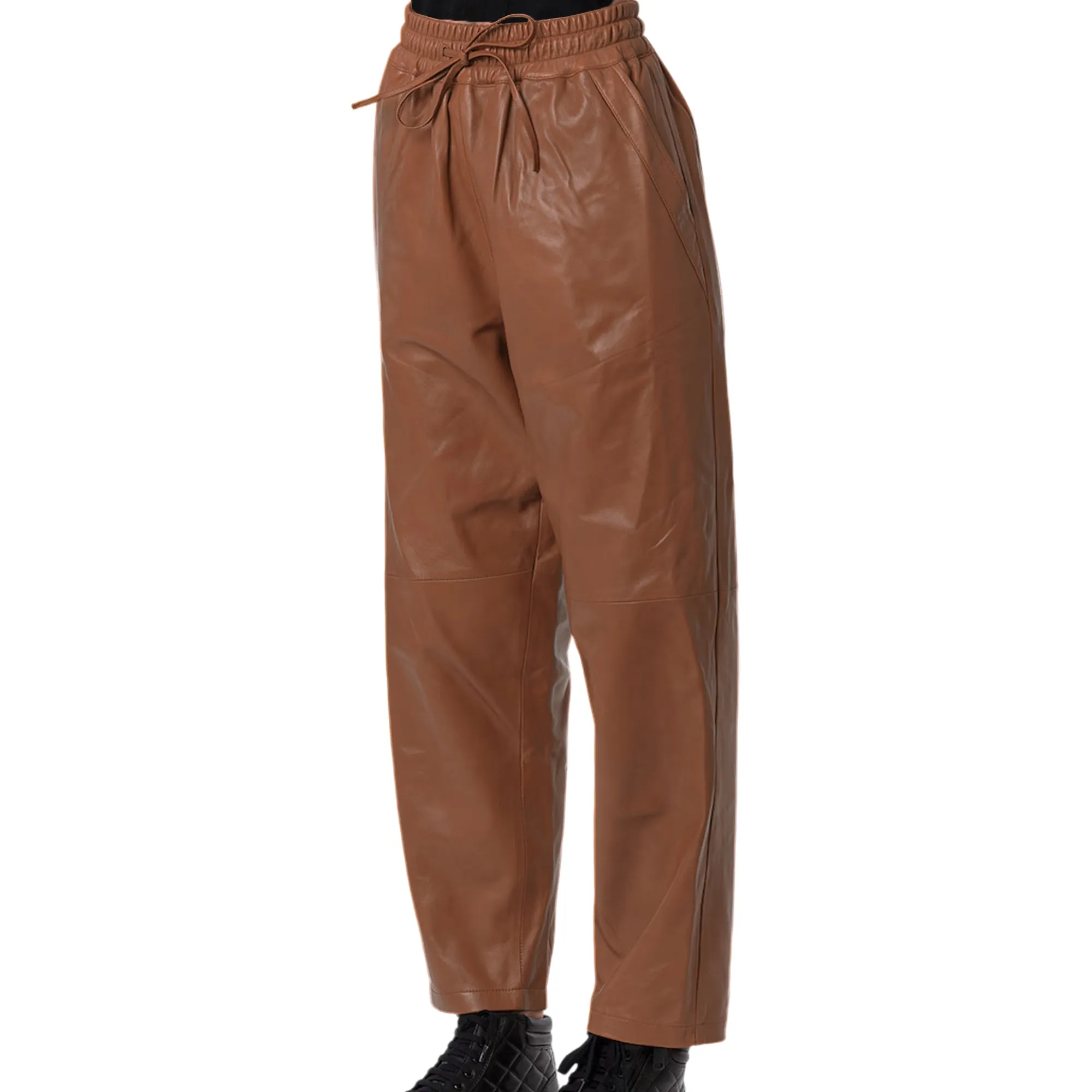 Real Lambskin Leather Pants for Women Comfortable Drawstring Versatile Design