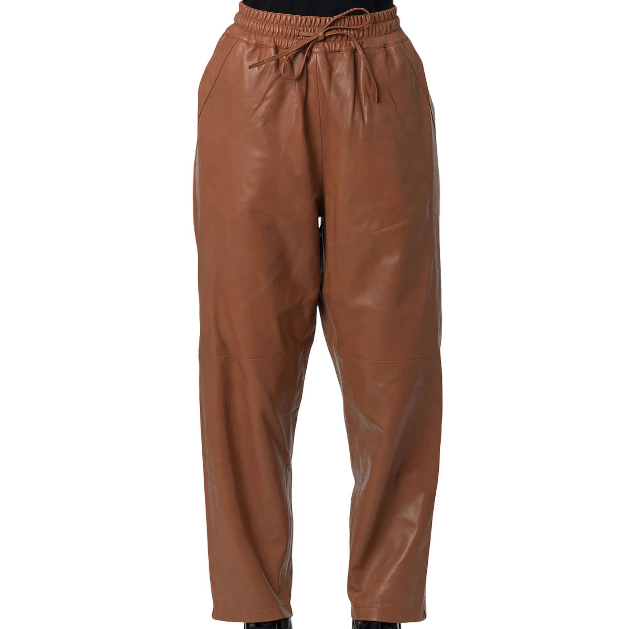 Real Lambskin Leather Pants for Women Comfortable Drawstring Versatile Design