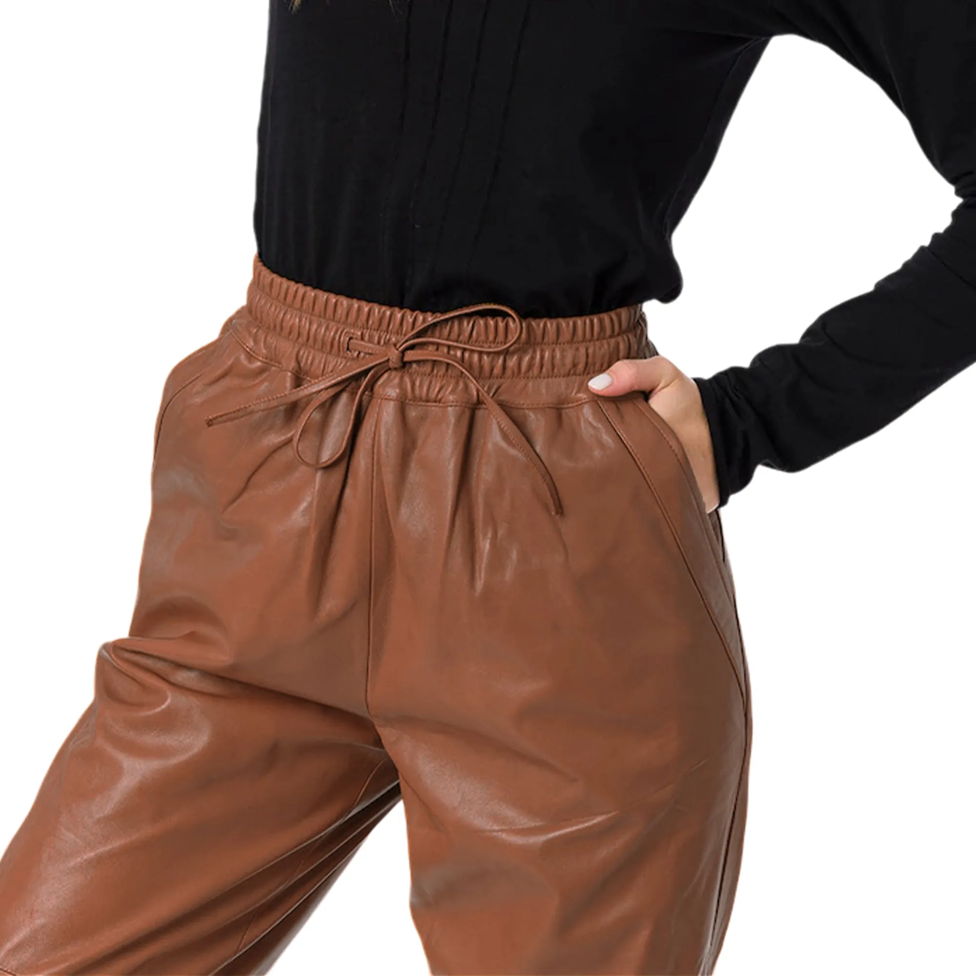 Real Lambskin Leather Pants for Women Comfortable Drawstring Versatile Design