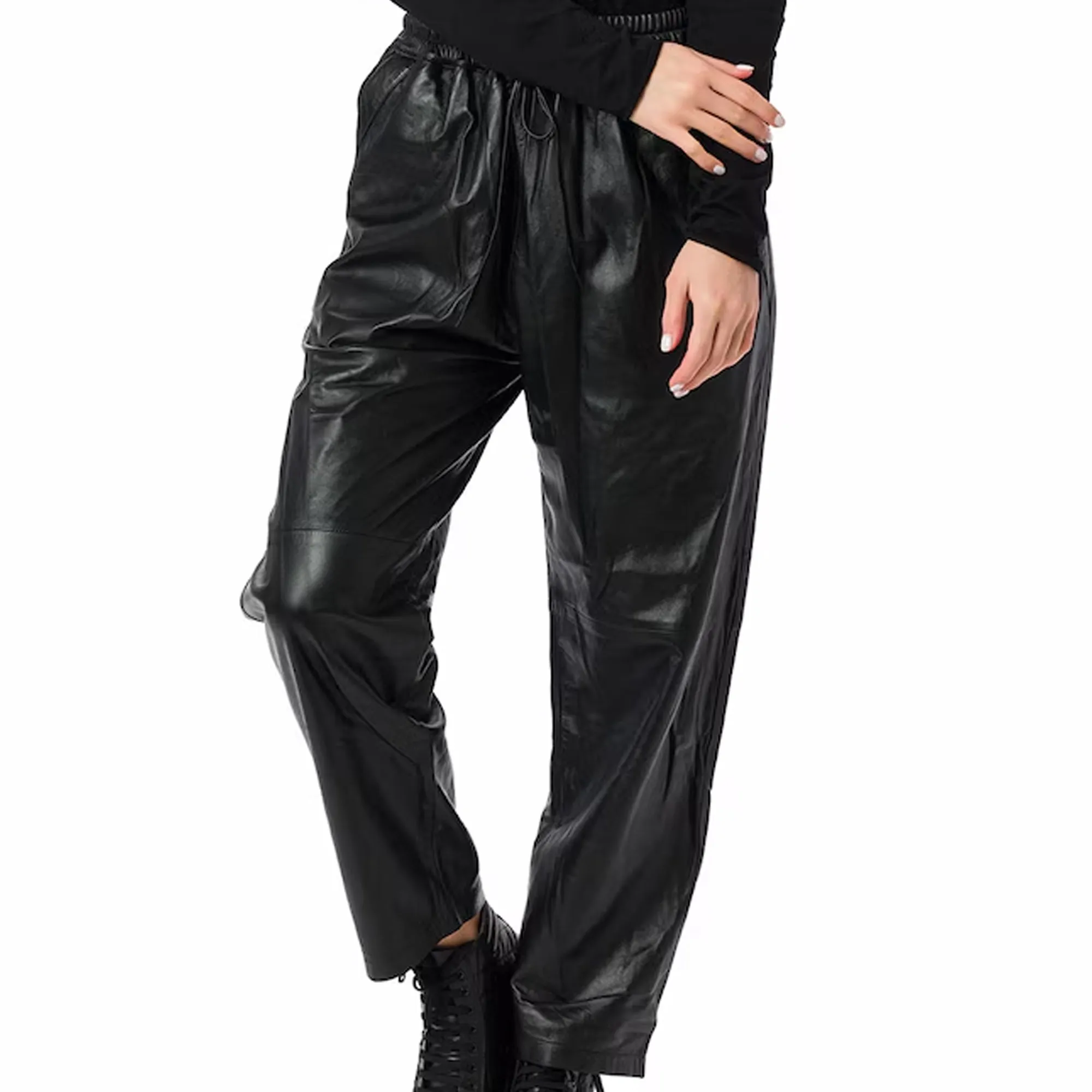 Real Lambskin Leather Pants for Women Comfortable Drawstring Versatile Design