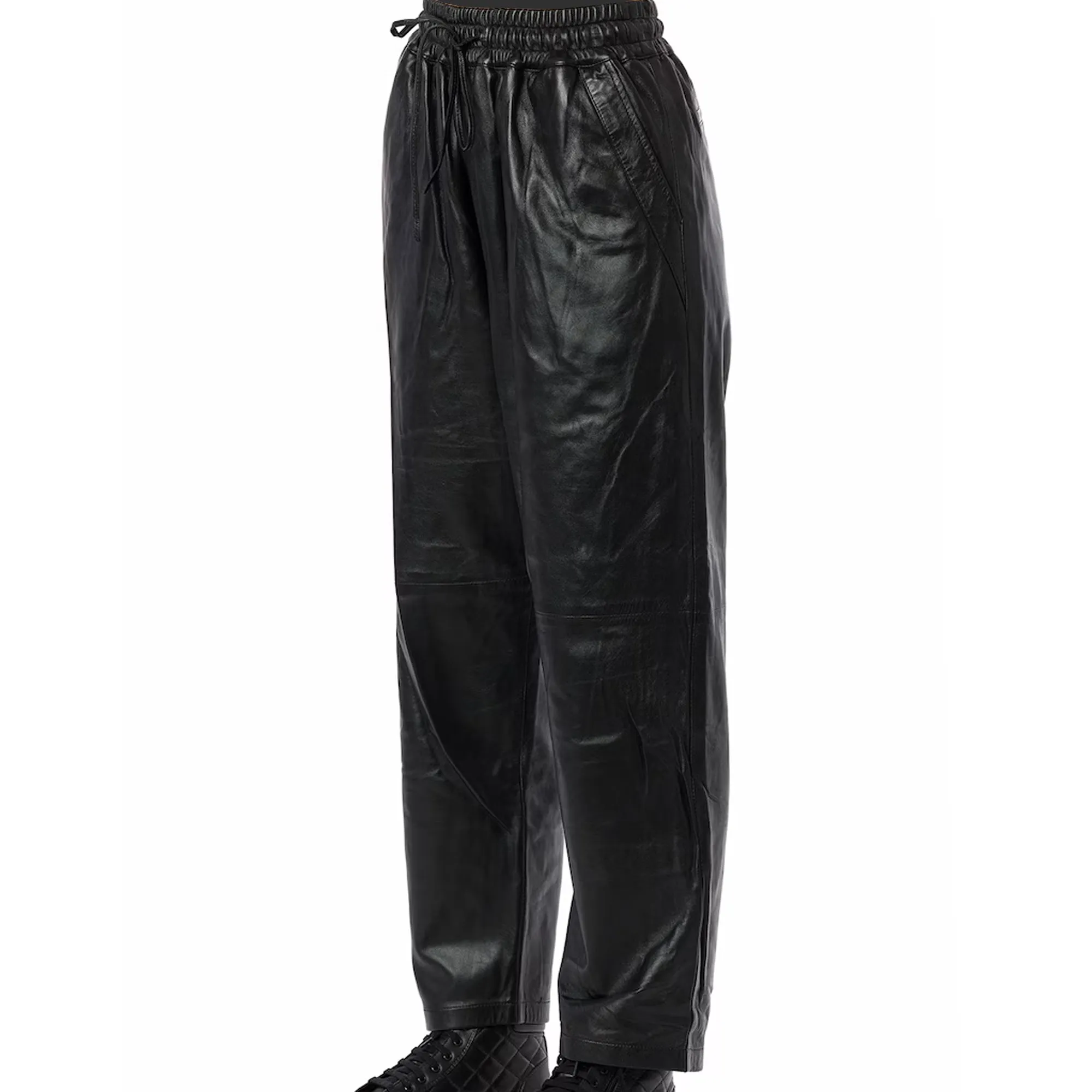 Real Lambskin Leather Pants for Women Comfortable Drawstring Versatile Design