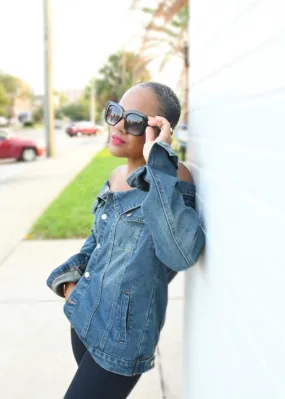 Shoulder Strut | Denim Off the Shoulder Jacket