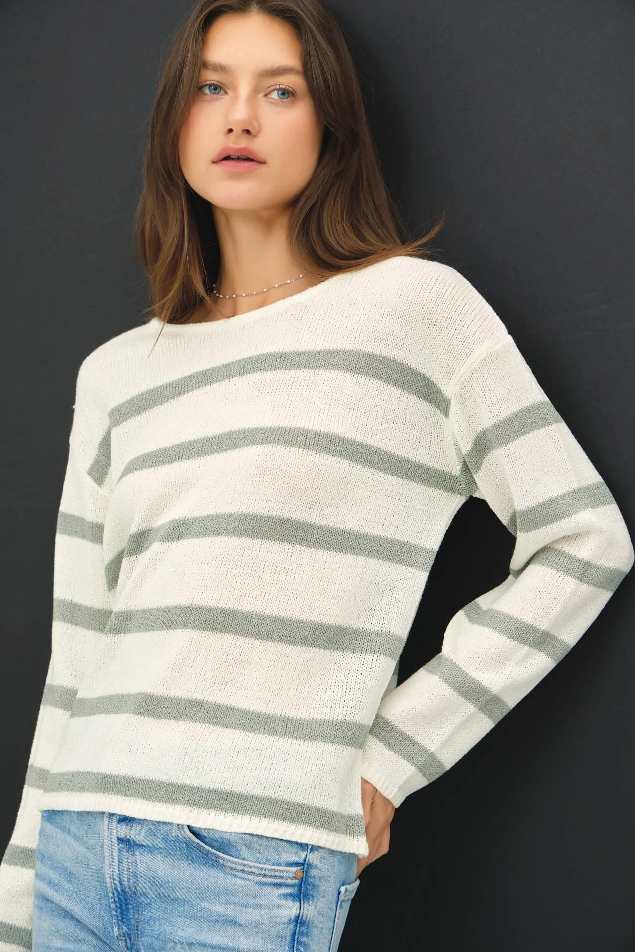 STRIPED RELAXED FIT LONG SLEEVE SWEATER