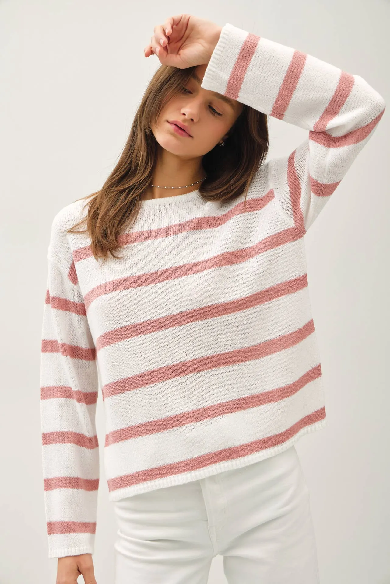 STRIPED RELAXED FIT LONG SLEEVE SWEATER