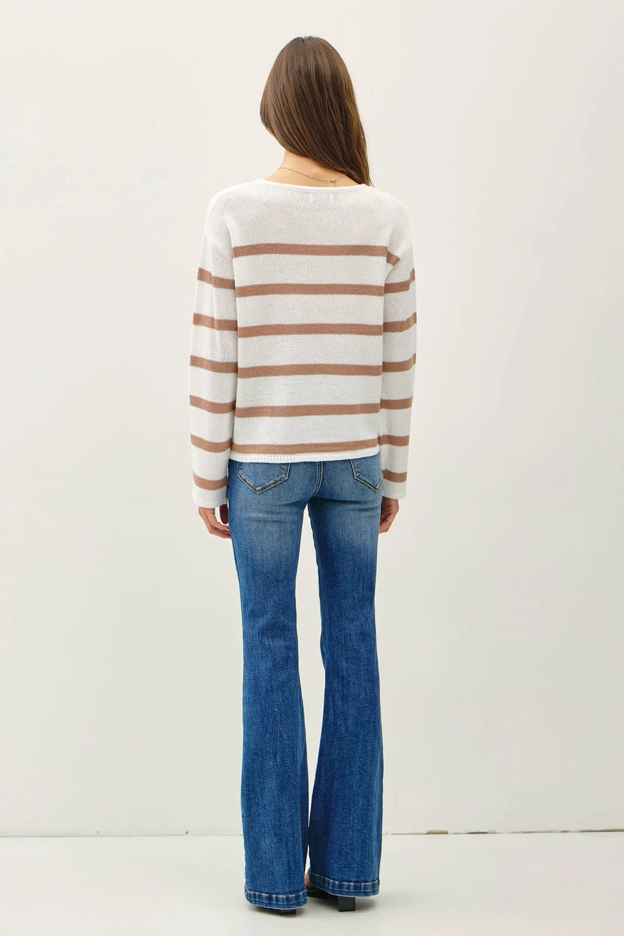 STRIPED RELAXED FIT LONG SLEEVE SWEATER