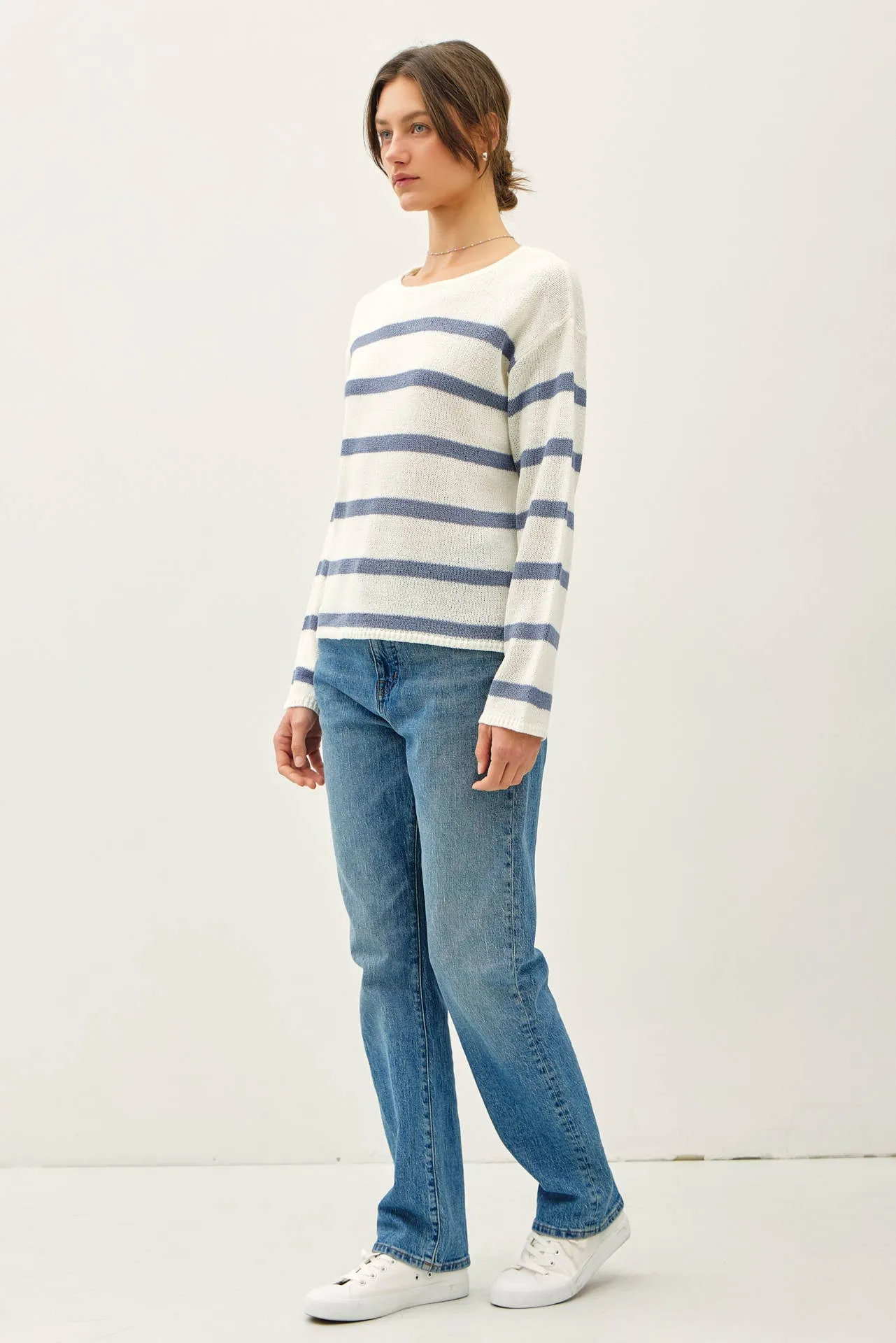 STRIPED RELAXED FIT LONG SLEEVE SWEATER