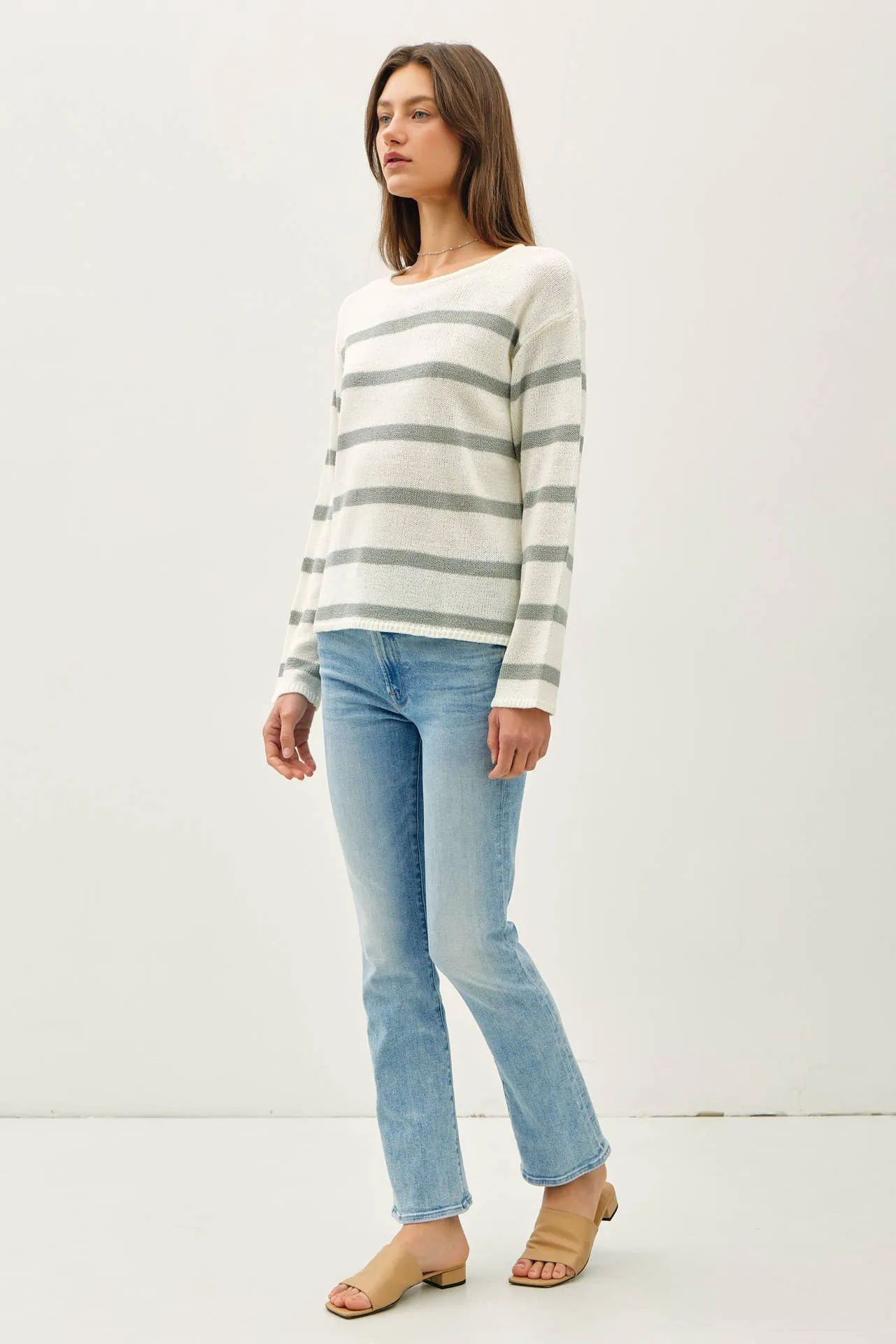 STRIPED RELAXED FIT LONG SLEEVE SWEATER