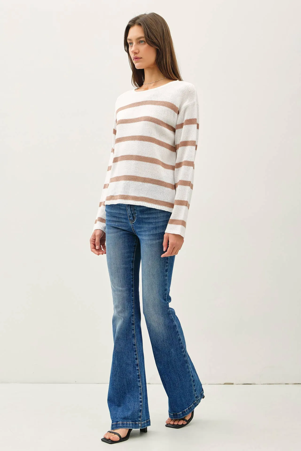 STRIPED RELAXED FIT LONG SLEEVE SWEATER