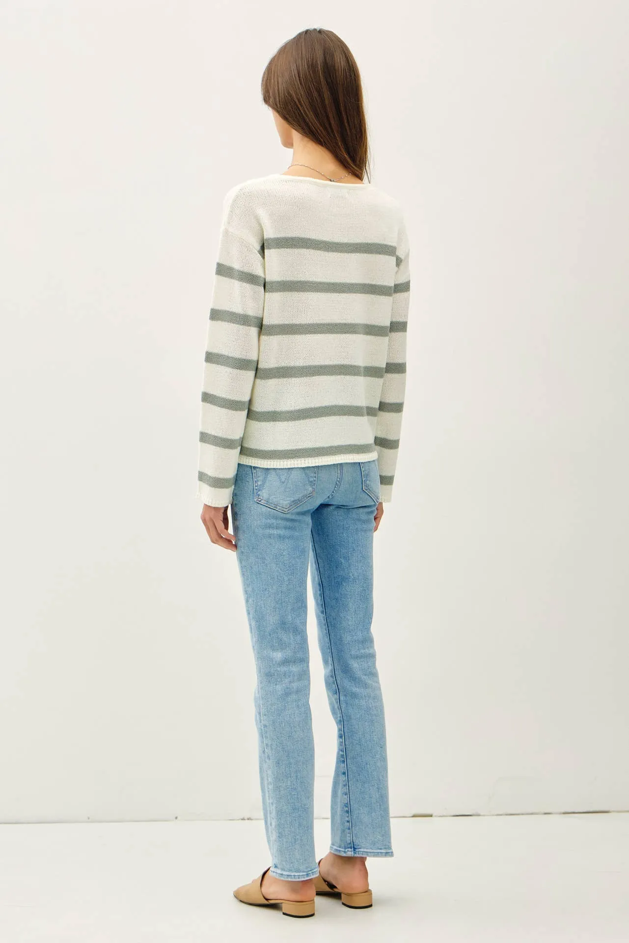 STRIPED RELAXED FIT LONG SLEEVE SWEATER