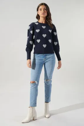 Sweetheart Lurex Puff Sleeve Sweater-Sugarlips