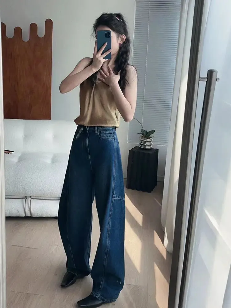 Trendy Loose Arc-Cut Denim Pants