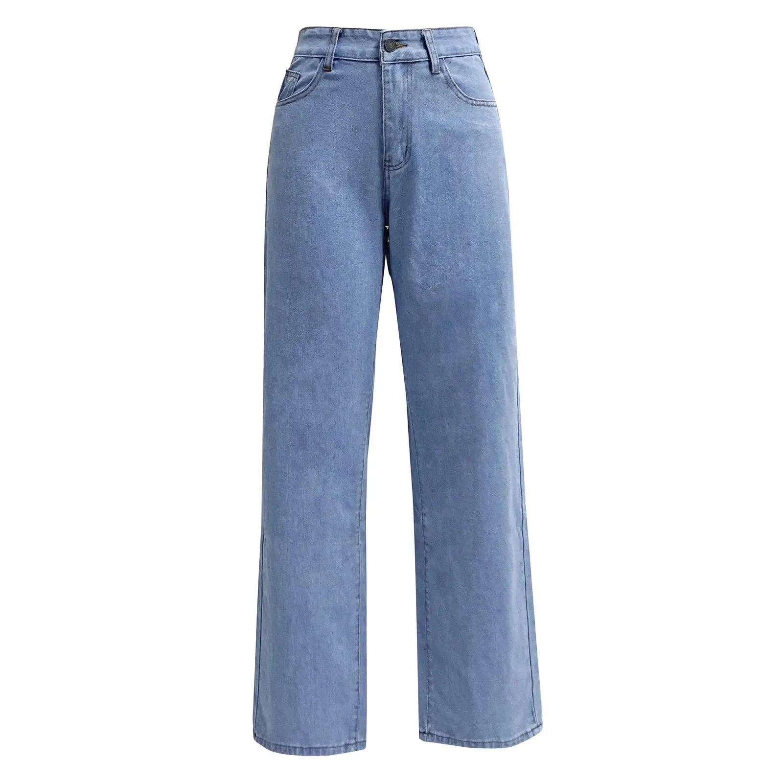 Trendy Straight Leg High Waist Denim Jeans