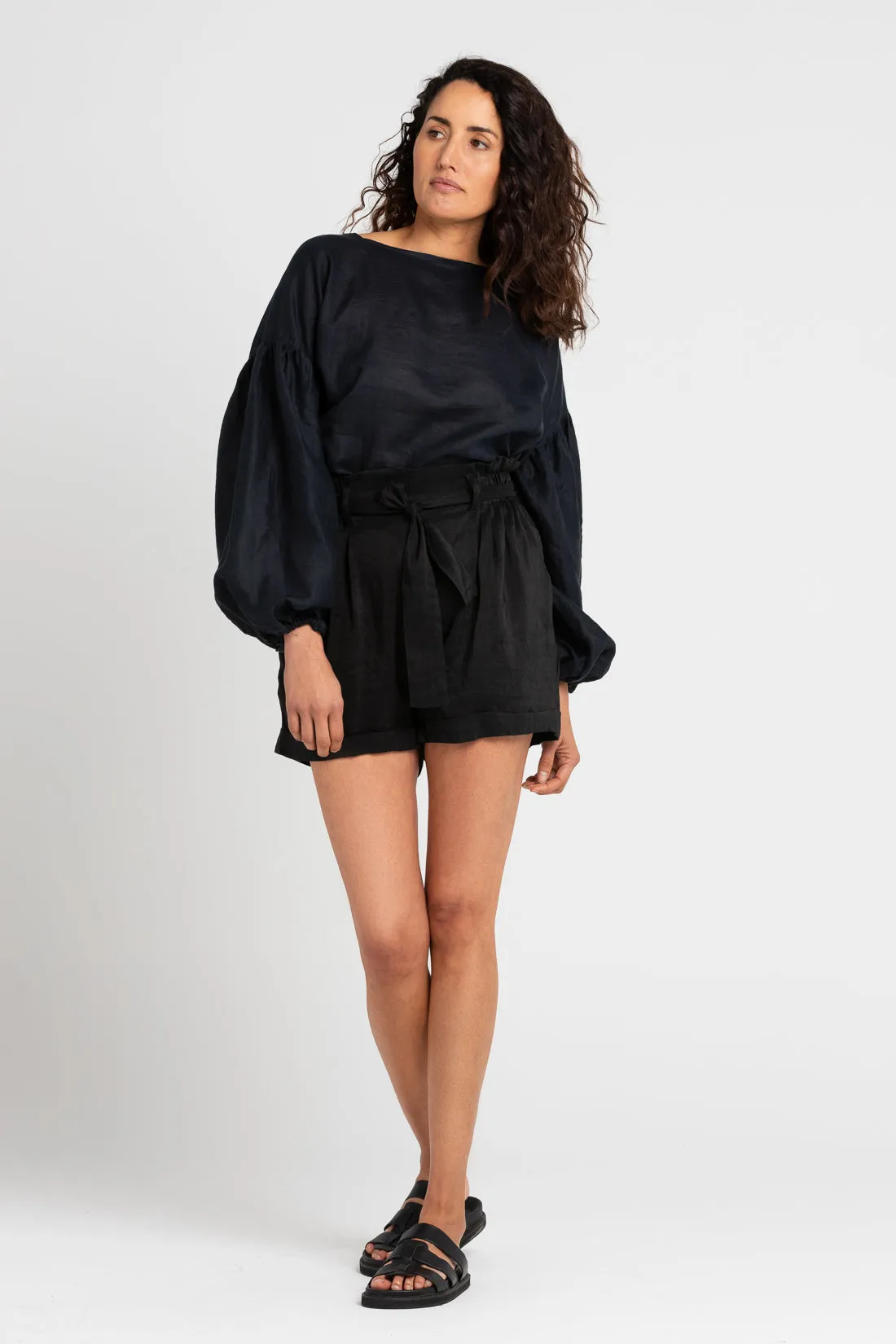 William Silk Linen Shorts Black