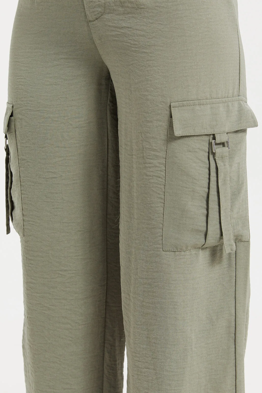 Women Green Cargo Wide Leg Trouser