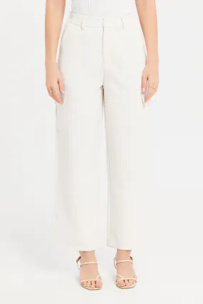 Women White Button-Down Cargo Wide Leg Fit