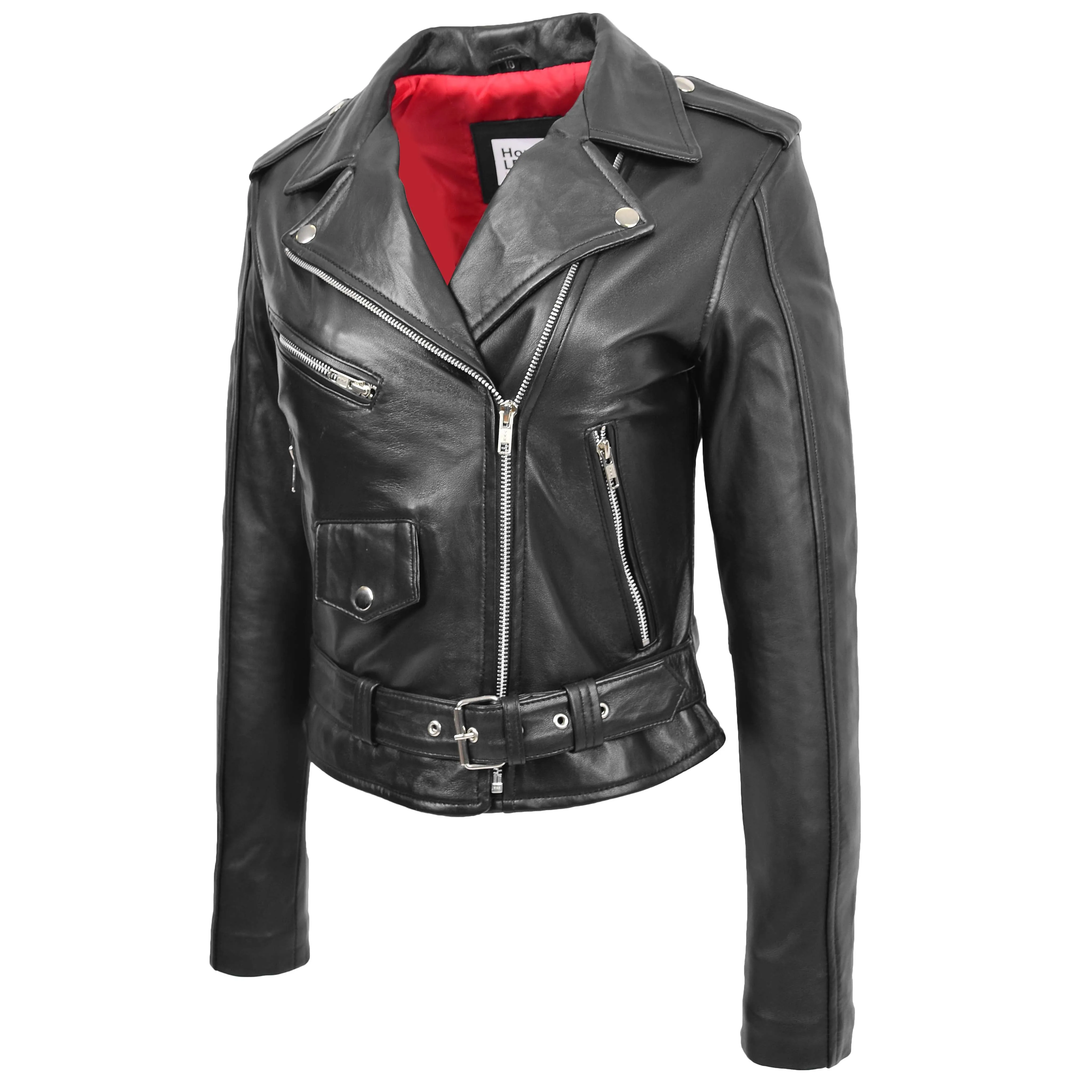 Womens Leather Biker Brando Jacket Kate Black