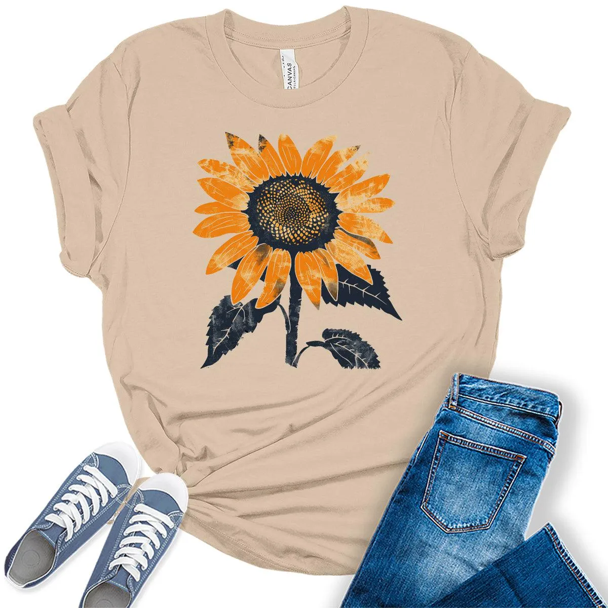 Womens Vintage Sunflower Shirt Floral Graphic Tees