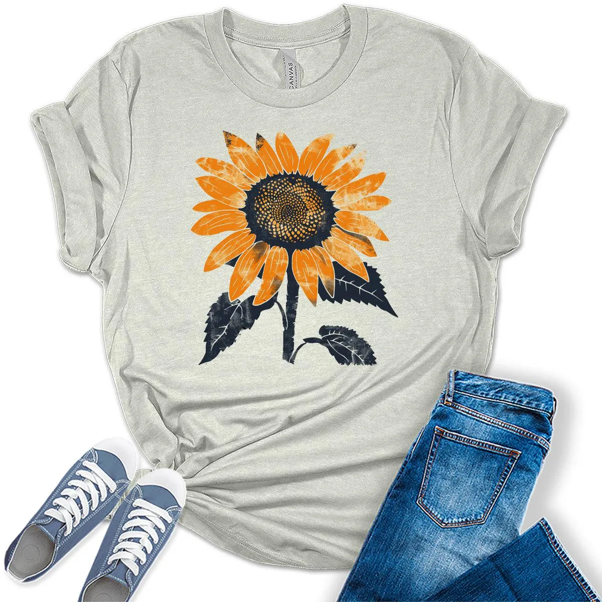 Womens Vintage Sunflower Shirt Floral Graphic Tees