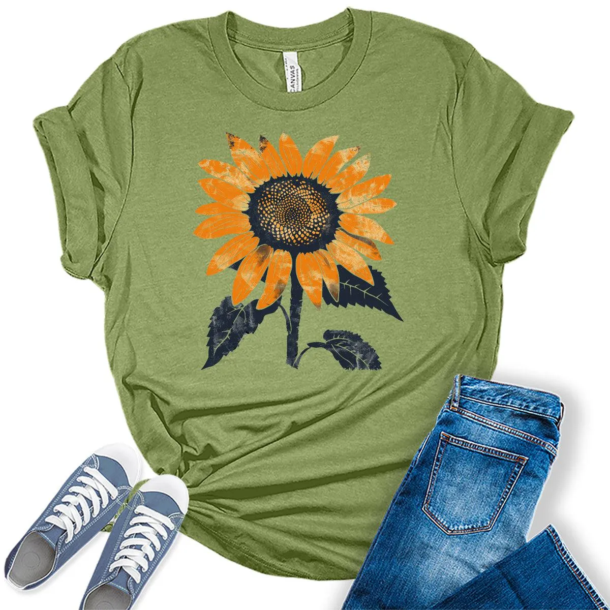 Womens Vintage Sunflower Shirt Floral Graphic Tees