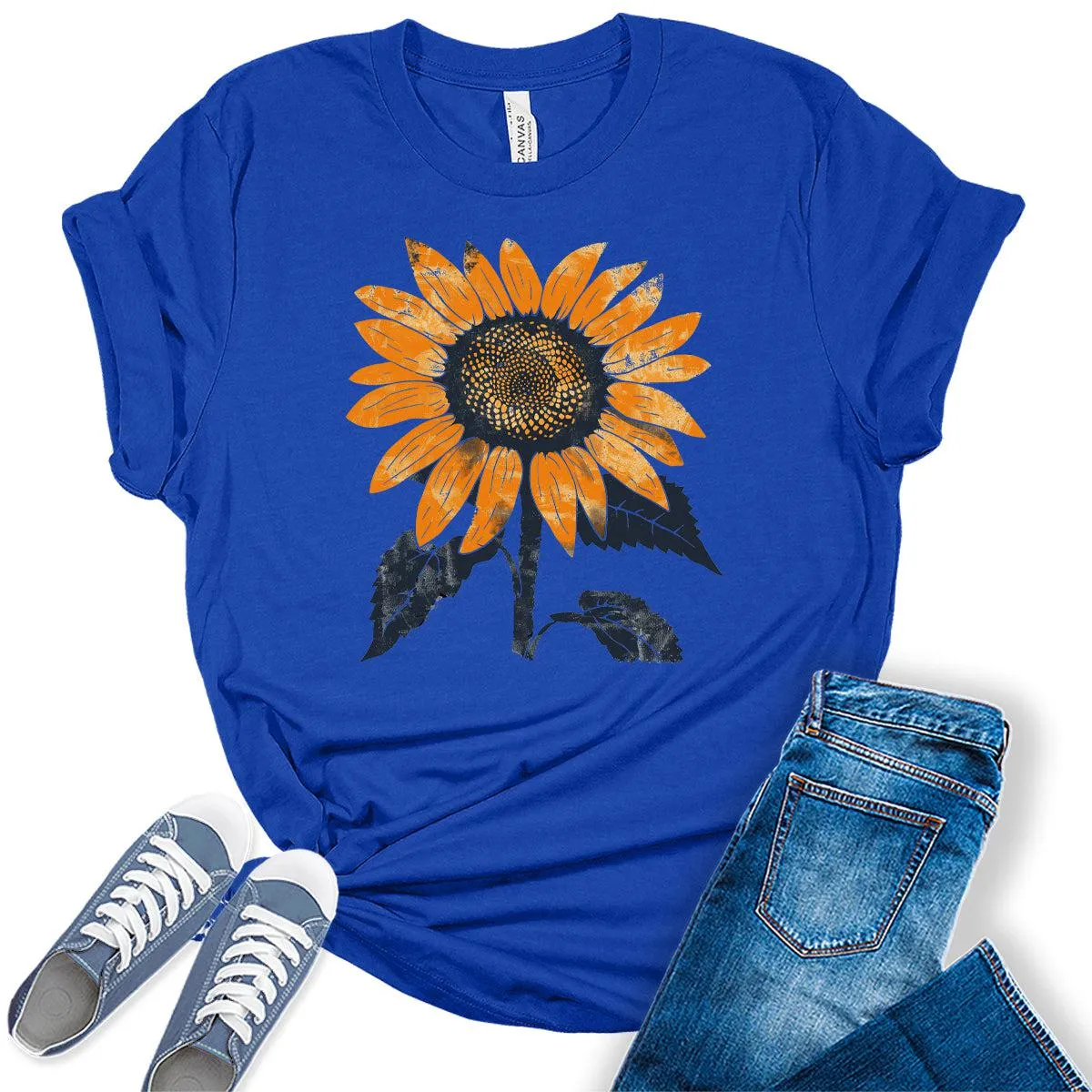 Womens Vintage Sunflower Shirt Floral Graphic Tees