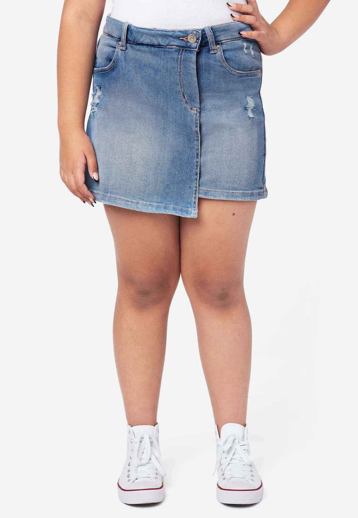 Wrap Front Denim Skirt