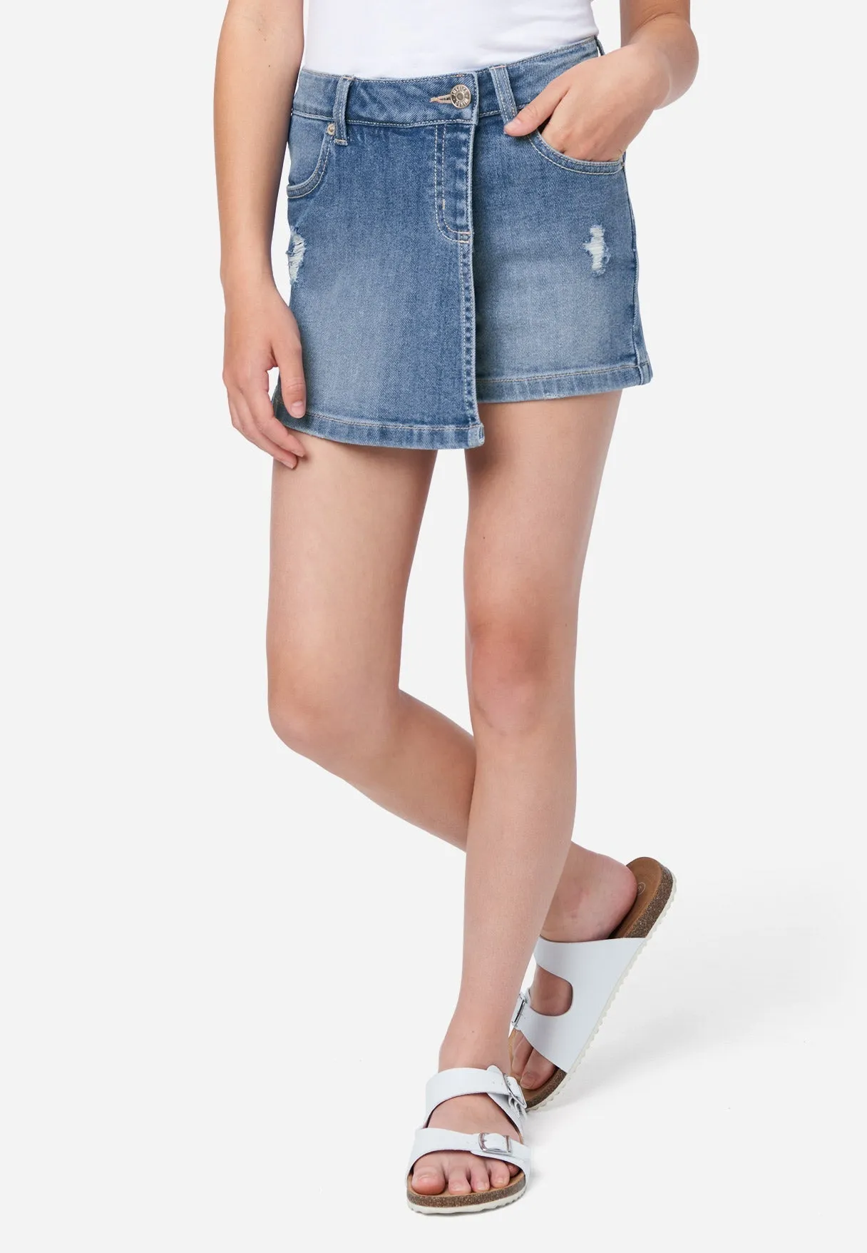 Wrap Front Denim Skirt