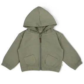 Zip Front Fleece Hooded Jacket - Olive